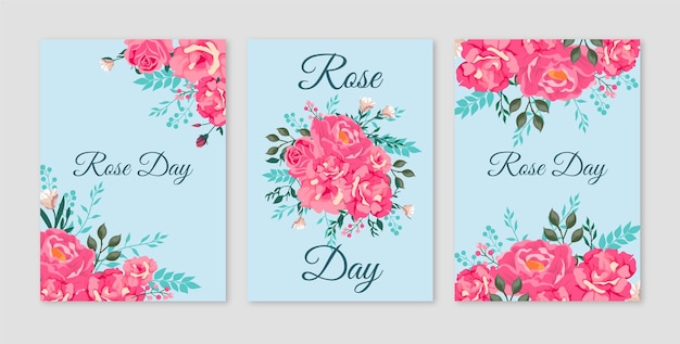 Free vector flat rose day greeting cards collection