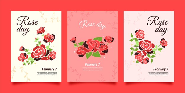 Free vector flat rose day greeting cards collection