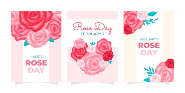 Free vector flat rose day greeting cards collection