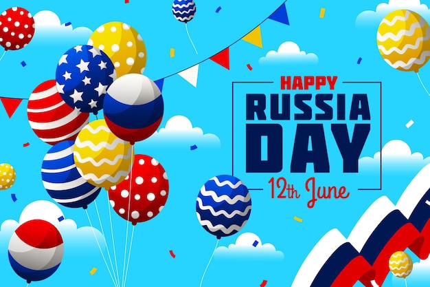 Free vector flat russia day background with balloons