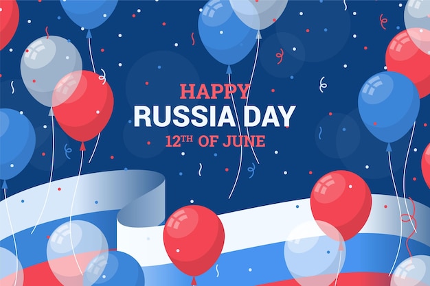 Flat russia day background with balloons