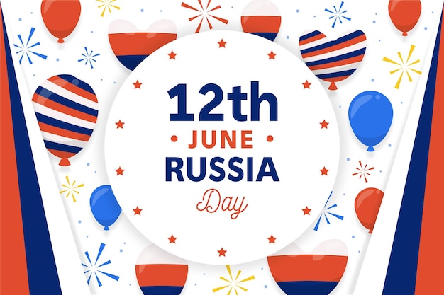 Плоский день россии фон с воздушными шарами
