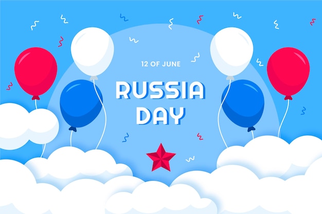 Flat russia day background with balloons