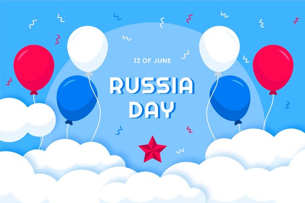 Flat russia day background with balloons