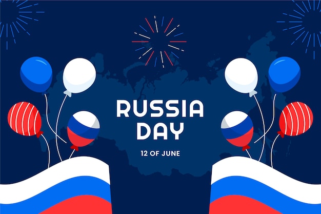 Flat russia day background with balloons