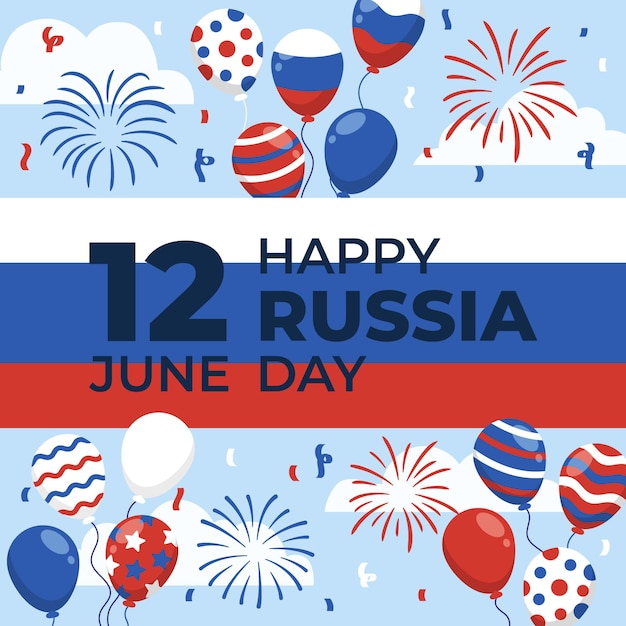 Flat russia day background with balloons