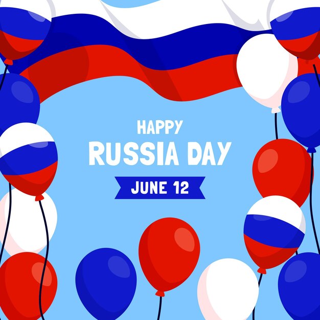 Flat russia day background with balloons