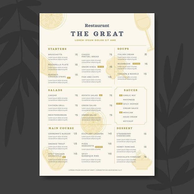 Flat rustic restaurant menu