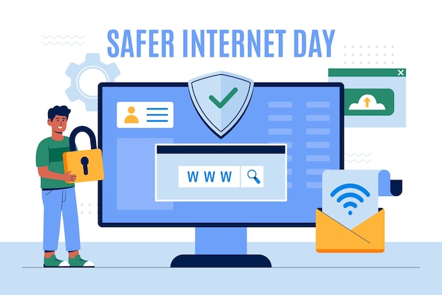 Бесплатное векторное изображение Плоский фон дня безопасного интернета