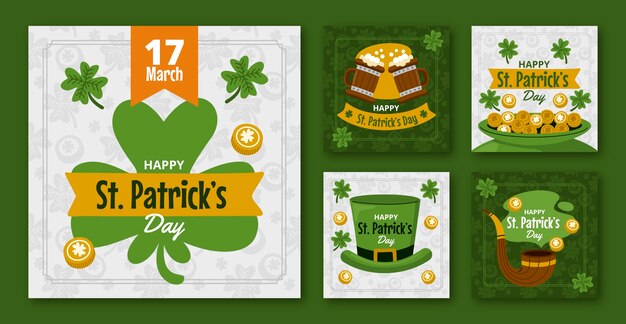 Flat saint patrick's day celebration instagram posts collection