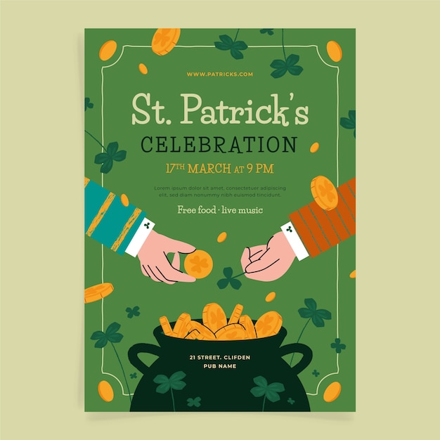 Free vector flat saint patrick's day celebration vertical poster template