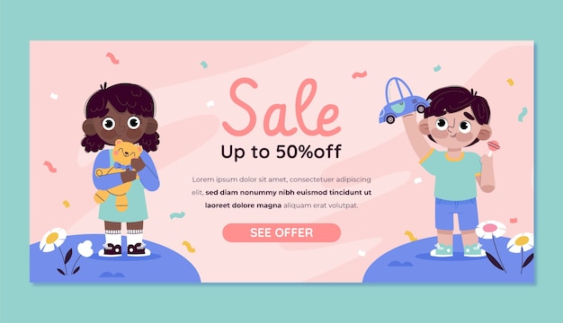 Flat sale banner for children