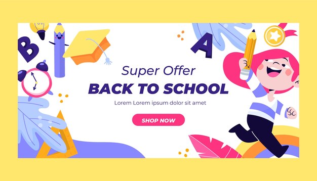 Flat sale banner template for back to school event