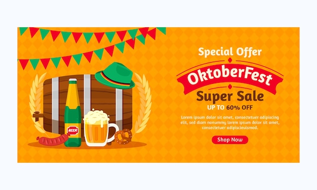 Flat sale banner template for oktoberfest festival