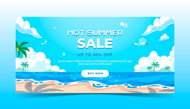 Flat sale banner template for summertime season