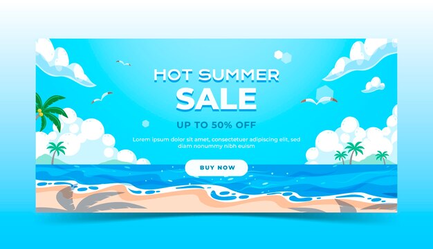 Flat sale banner template for summertime season