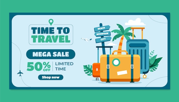 Free vector flat sale banner template for travel agency