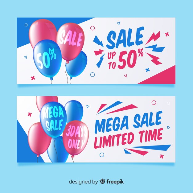 Flat sale banner with realistic objects