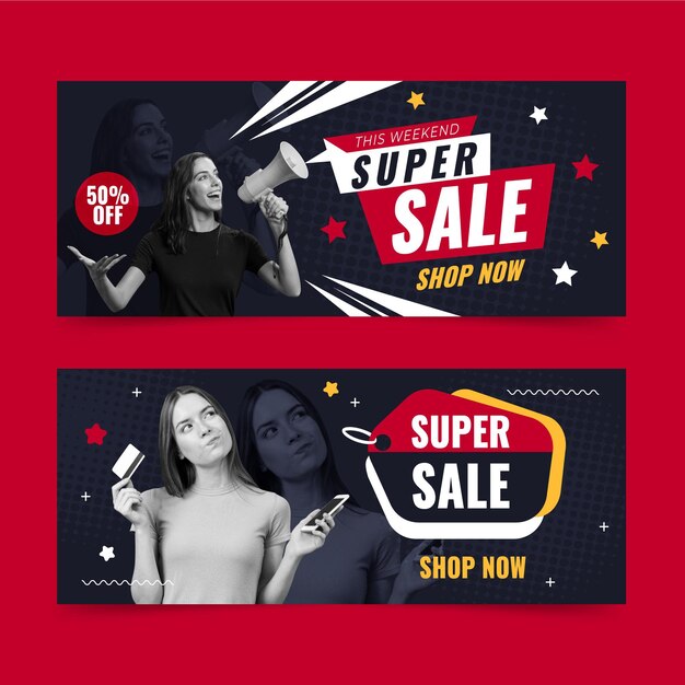 Flat sale banners set with photo