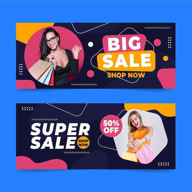 Flat sale banners set with photo