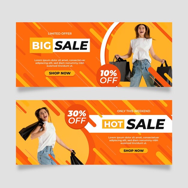 Flat sale banners set with photo