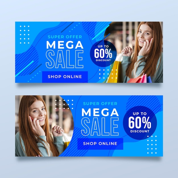 Free vector flat sale banners set with photo