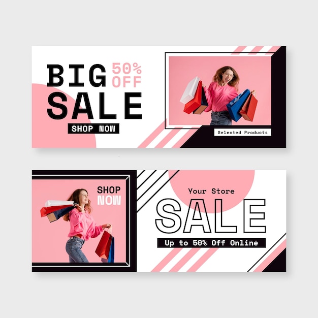 Flat sale banners set with photo