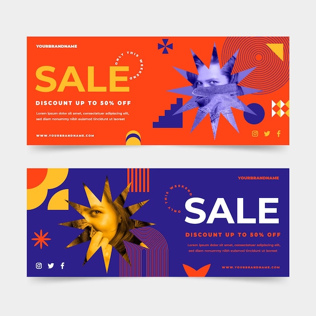 Free vector flat sale banners set with photo