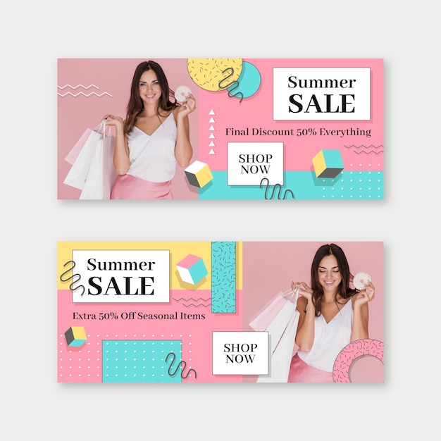 Flat sale banners set with photo