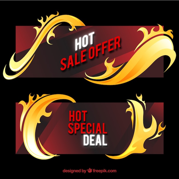 Flat sale banners with flames