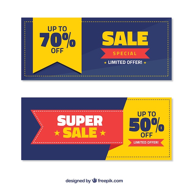 Бесплатное векторное изображение Плоские баннеры продажа с желтыми деталями