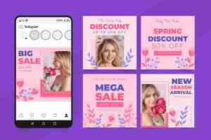 Free vector flat sale instagram posts collection with photo