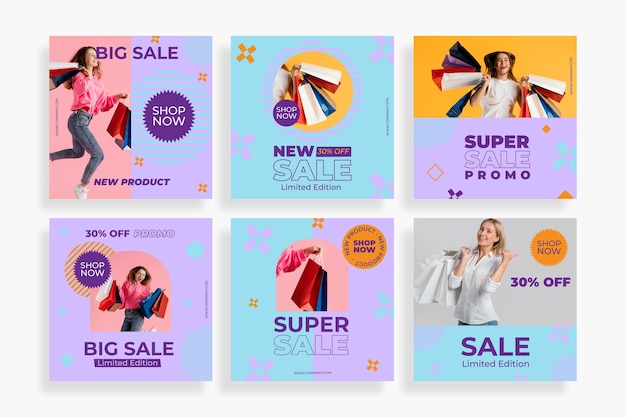 Flat sale instagram posts pack with photo