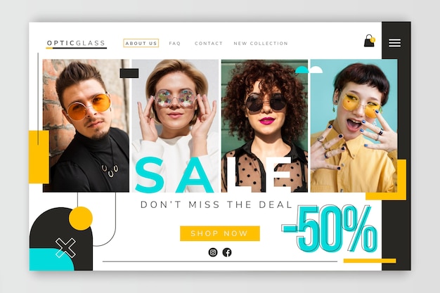 Free vector flat sale landing page template with photo