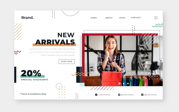 Free vector flat sale landing page template with photo