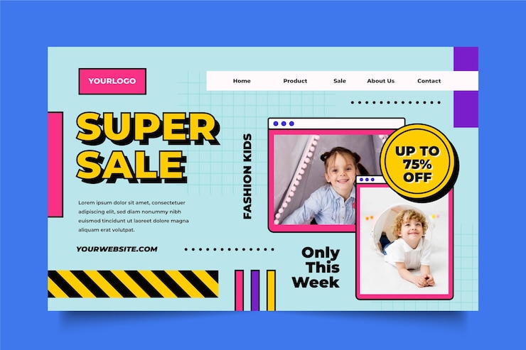 Free Vector flat sale landing page with photo
