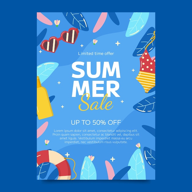 Free vector flat sale poster template for summer season