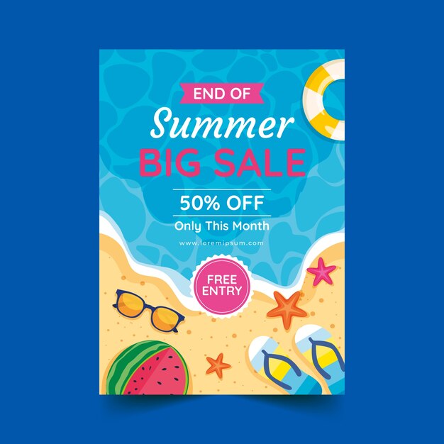 Flat sale poster template for summer season