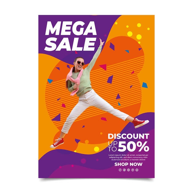 Flat sale poster with photo template