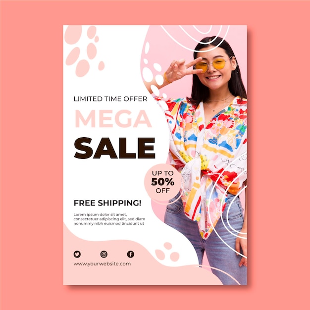 Free vector flat sale poster with photo