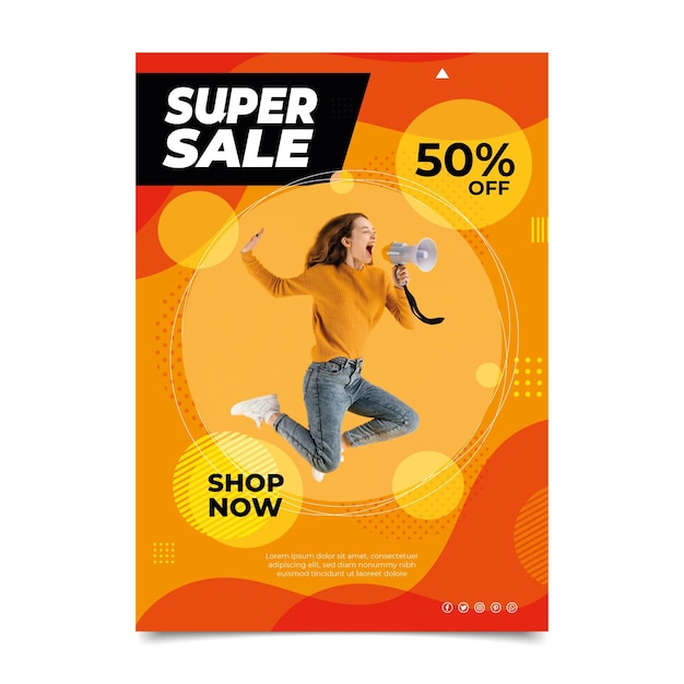 Free vector flat sale poster with photo