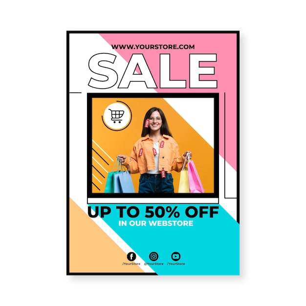 Flat sale vertical poster template with photo