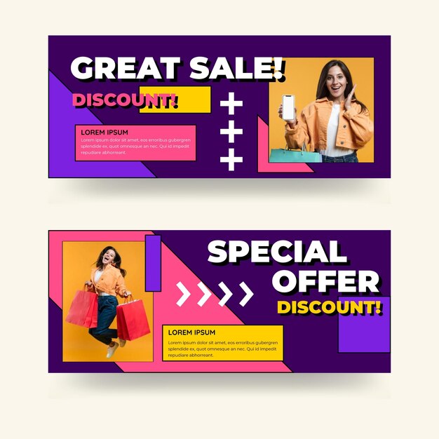 Flat sales banners with discount