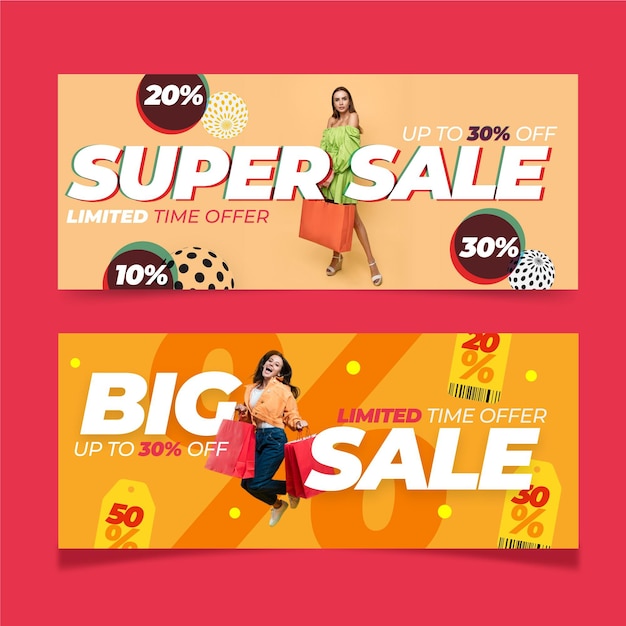 Flat sales banners with photo