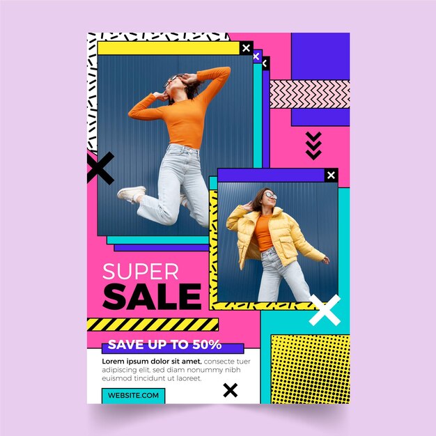 Flat sales poster template with photo