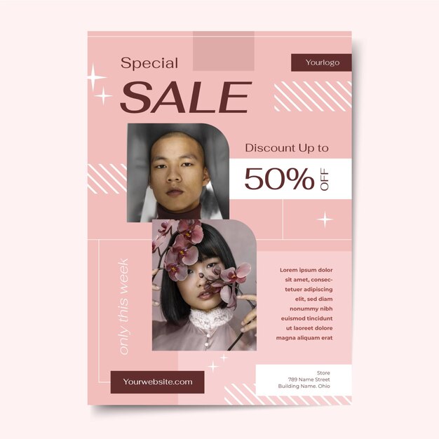 flat sales poster template with photo