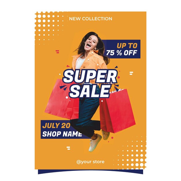 Flat sales poster template with photo