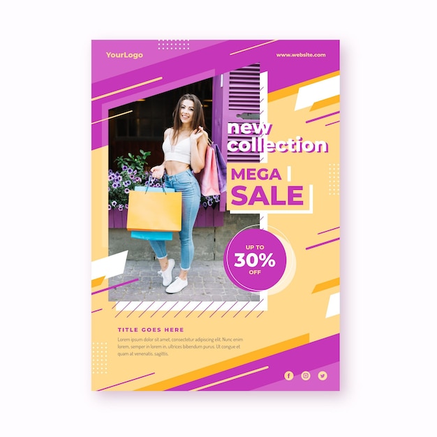 Flat sales vertical poster template with photo