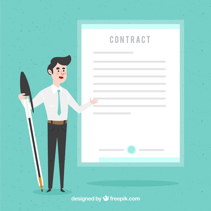 Free Vector flat salesman character holding contract document