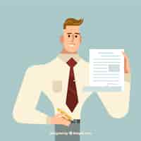 Free vector flat salesman character holding contract document